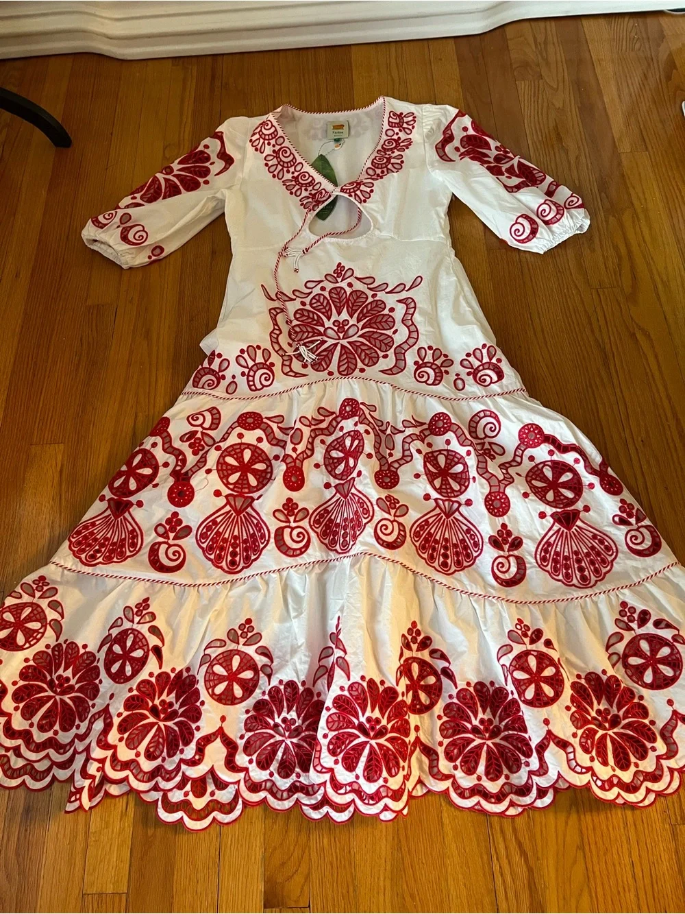 FARM Rio White Richelieu Red Embroidery Maxi Dress M - Picture 15 of 16